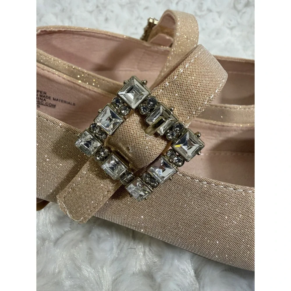 Cupcakes and Cashmere Girls‎ Gold Glitter Mary Jane Flats Crystal Buckle Size 2